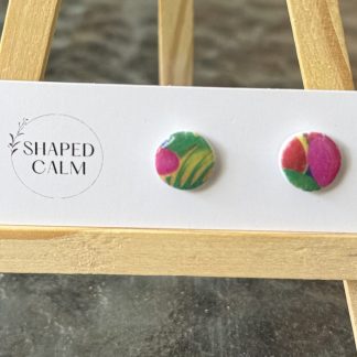 Pink and green print stud earrings
